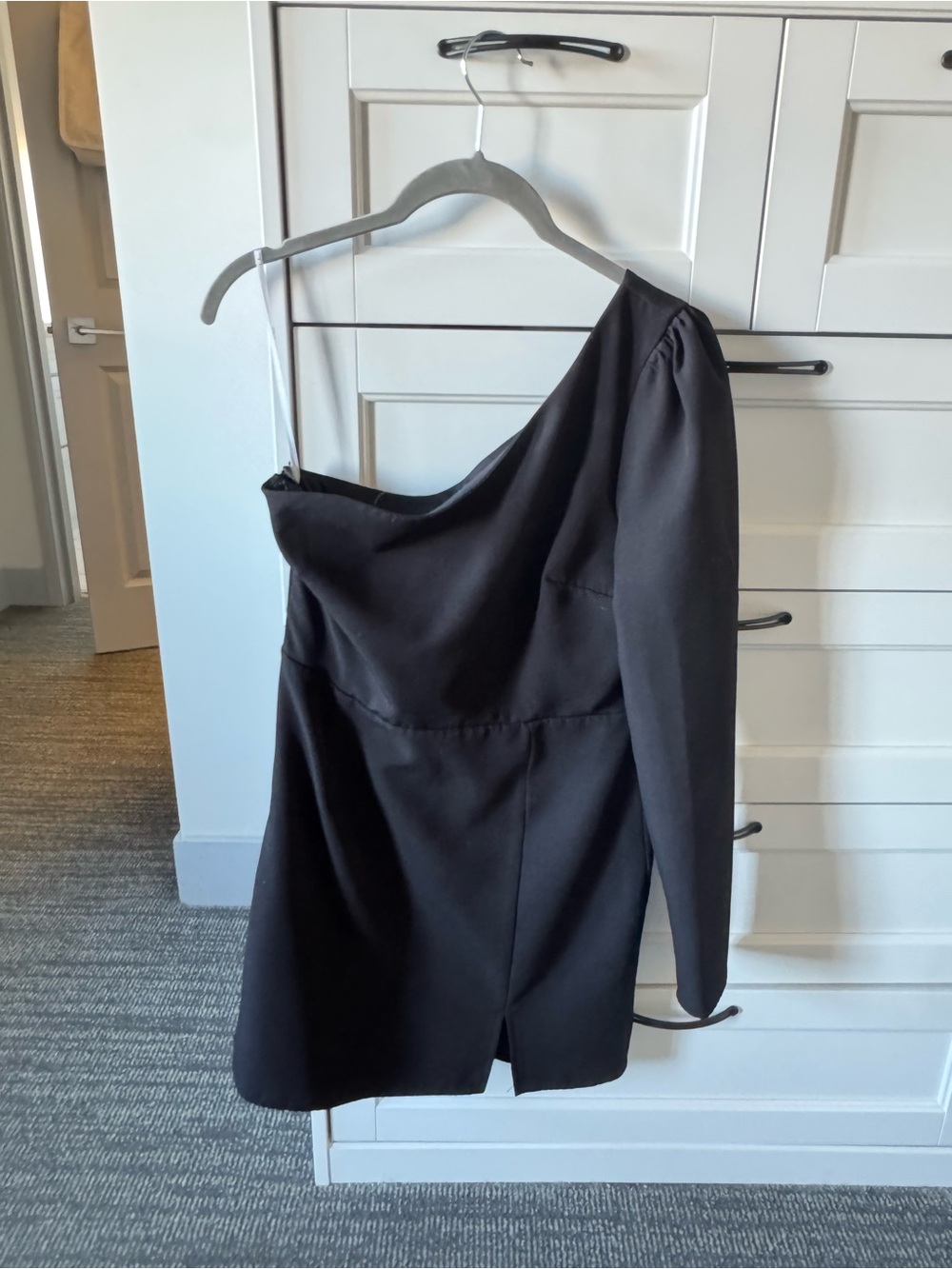 Lulu's One-Shoulder Black Mini Dress with Long Sleeve